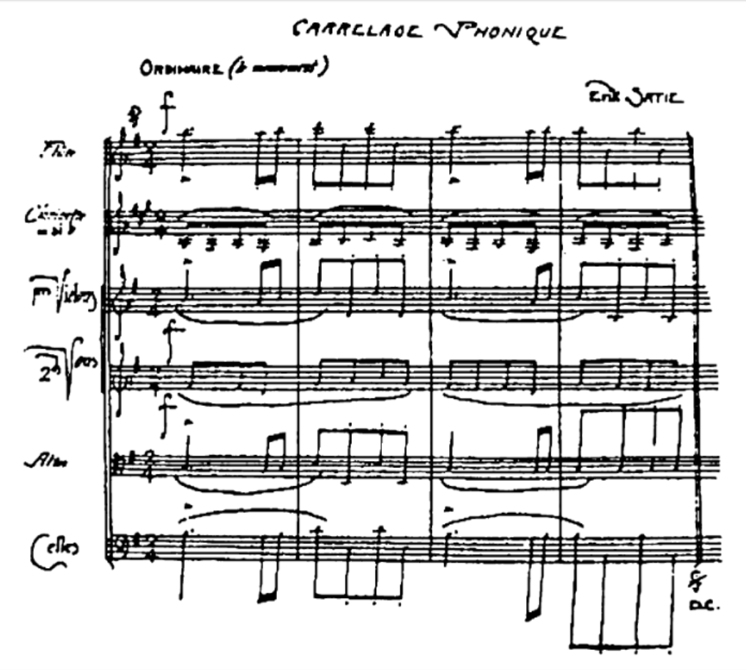 Autograph manuscript of Carrelage phonique by Erik Satie, 1917